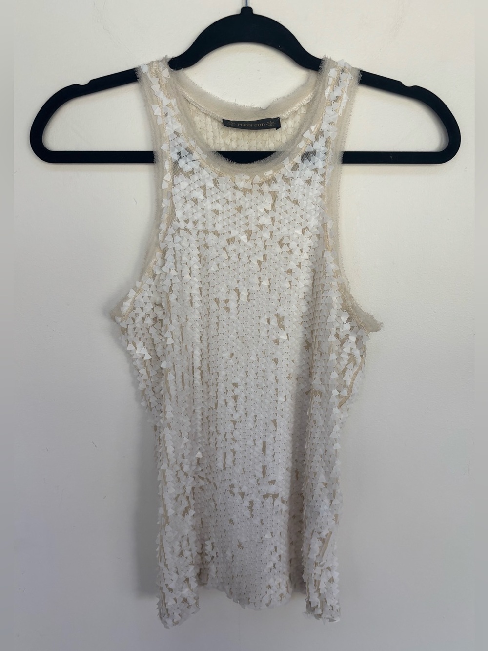Vintage Plein Sud White Sequined Mesh Top